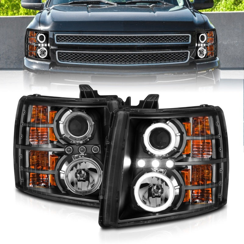 Anzo 2007-2013 Chevrolet Silverado 1500 Projector Headlights w/ Halo Black