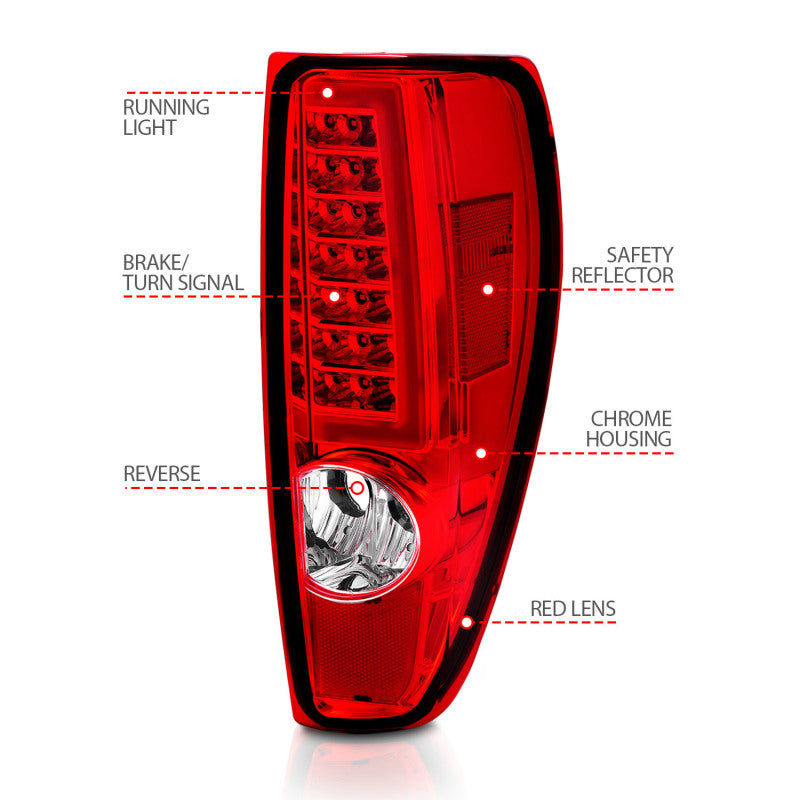 ANZO 2004-2012 Chevrolet Colorado/ GMC Canyon LED Tail Lights w/ Light Bar Chrome Housing Red/Clear 311384