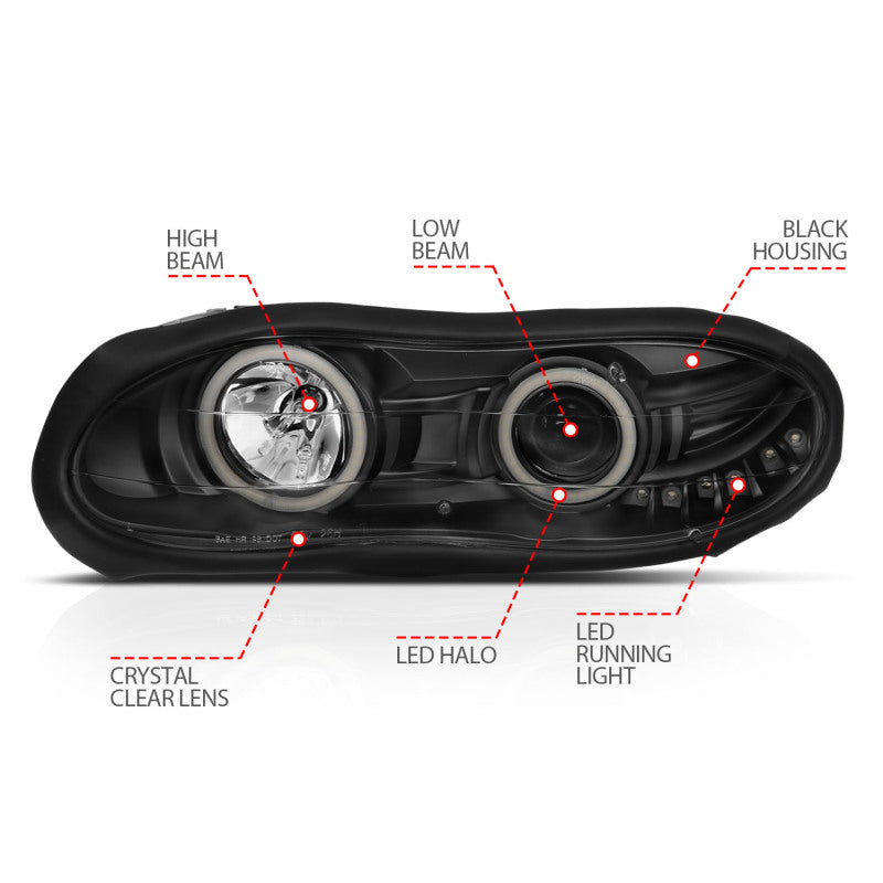 Anzo 1998-2002 Chevrolet Camaro Projector Headlights w/ Halo Black