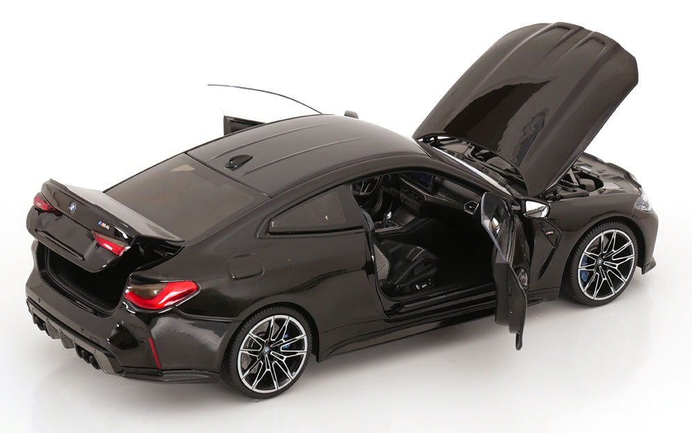 Minichamps 2024 BMW M4 Coupe (G82) w/ Black Carbon Roof Black Metallic 1:18