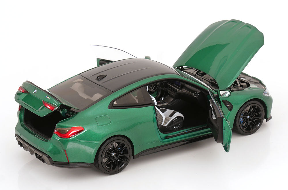 Minichamps 2024 BMW M4 Coupe (G82) w/ Carbon Roof Isle of Man Green Metallic 1:18