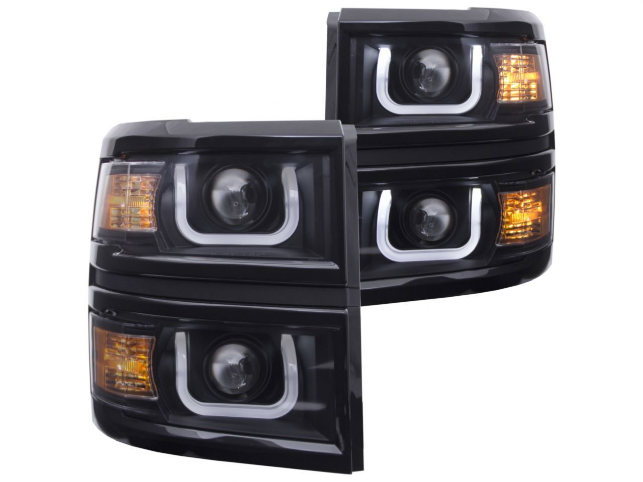 Anzo 2014-2015 Chevrolet Silverado Projector Headlights w/ U-Bar Black w/ B