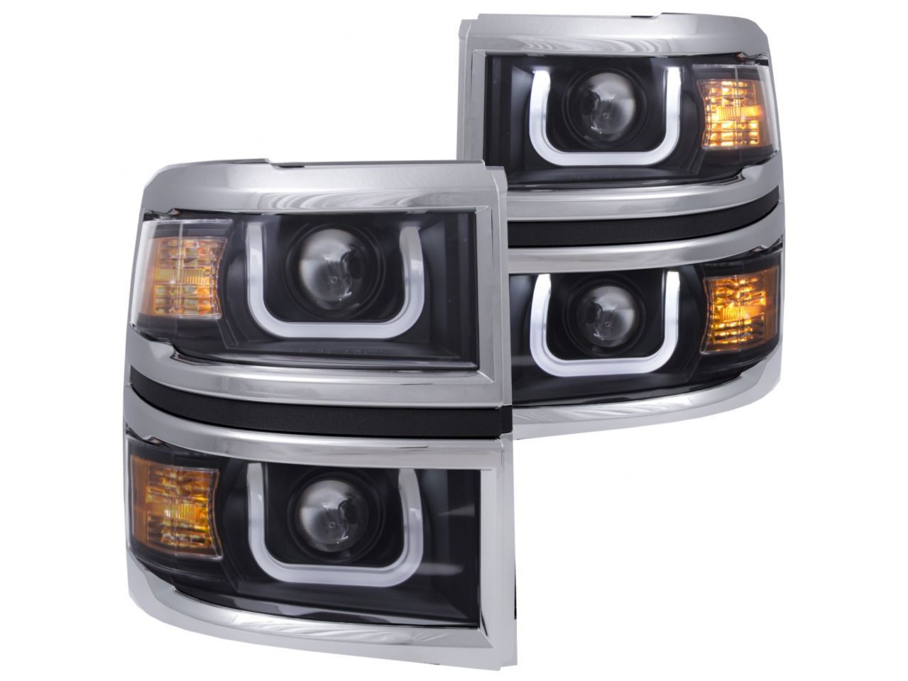 Anzo 2014-2015 Chevrolet Silverado Projector Headlights w/ U-Bar Black w/ C