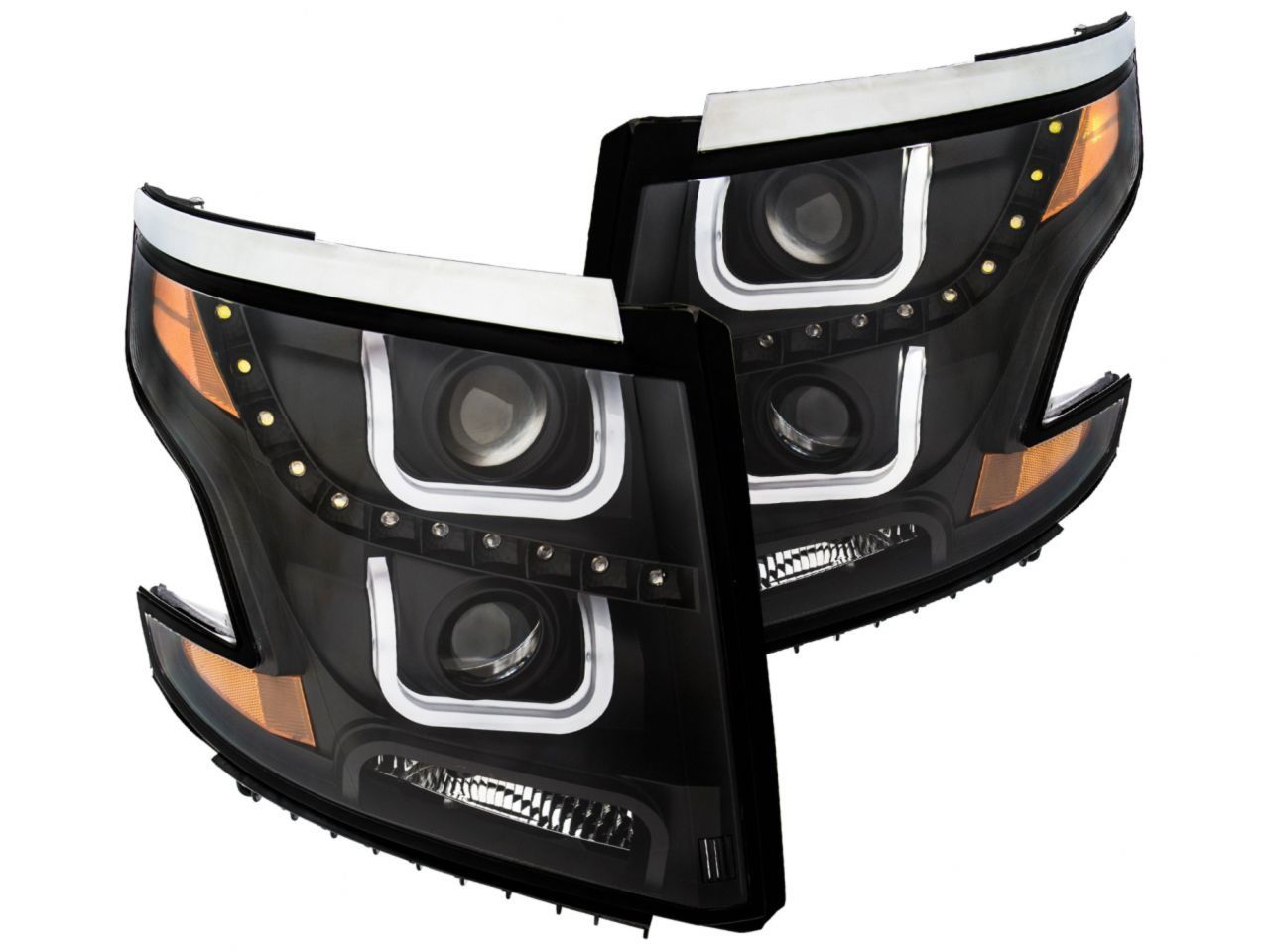 Anzo 2015-2016 Chevrolet Tahoe Projector Headlights w/ U-Bar Black Clear