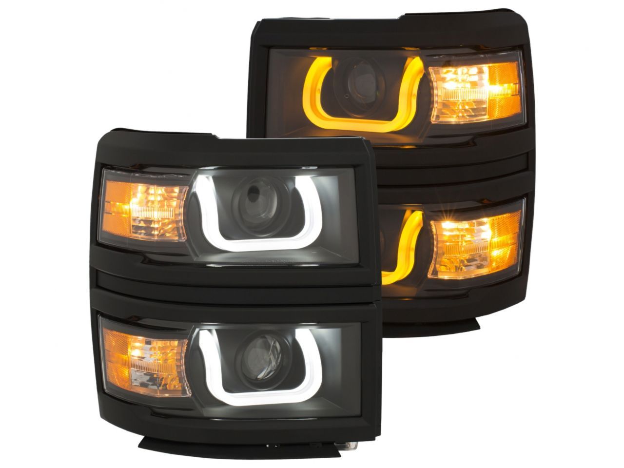 Anzo 14+ Chevy 1500 Projector Headlights W/ U-Bar Switchback Black W/ Amber