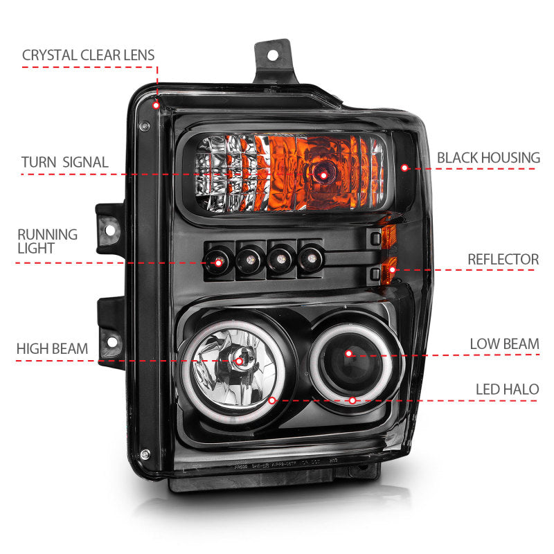Anzo 2008-2010 Ford F-250 Projector Headlights w/ Halo Black (CCFL)