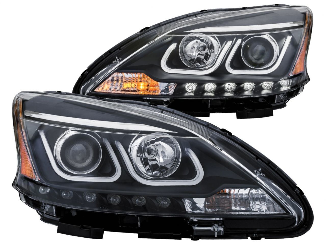 Anzo 2013-2015 Nissan Sentra Projector Headlights w/ U-Bar Black
