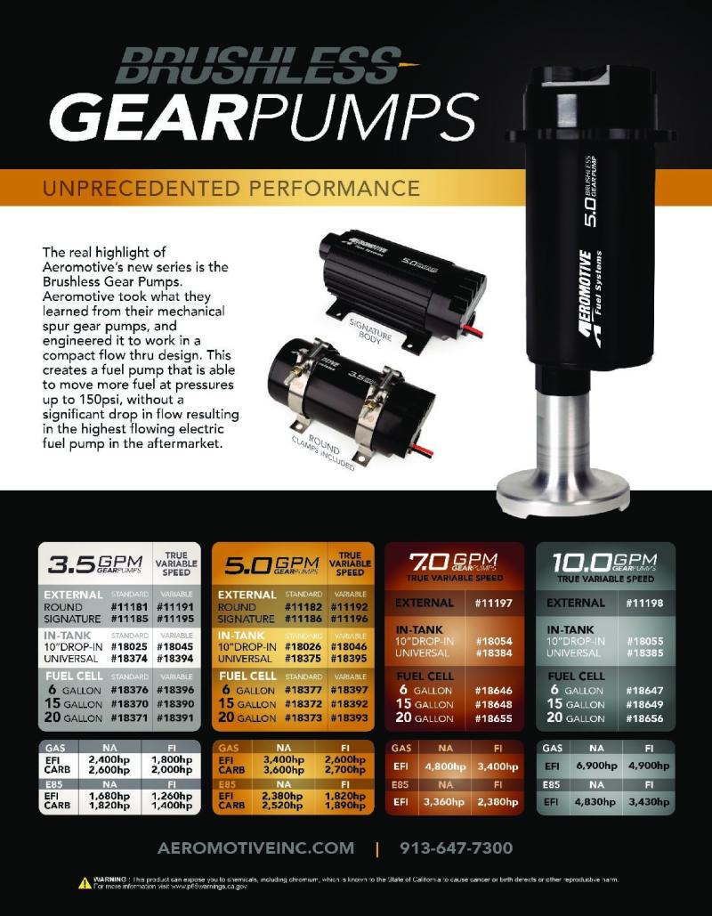 Aeromotive Fuel Pump, In-Line, Signature Brushless Spur Gear, 5.0gpm