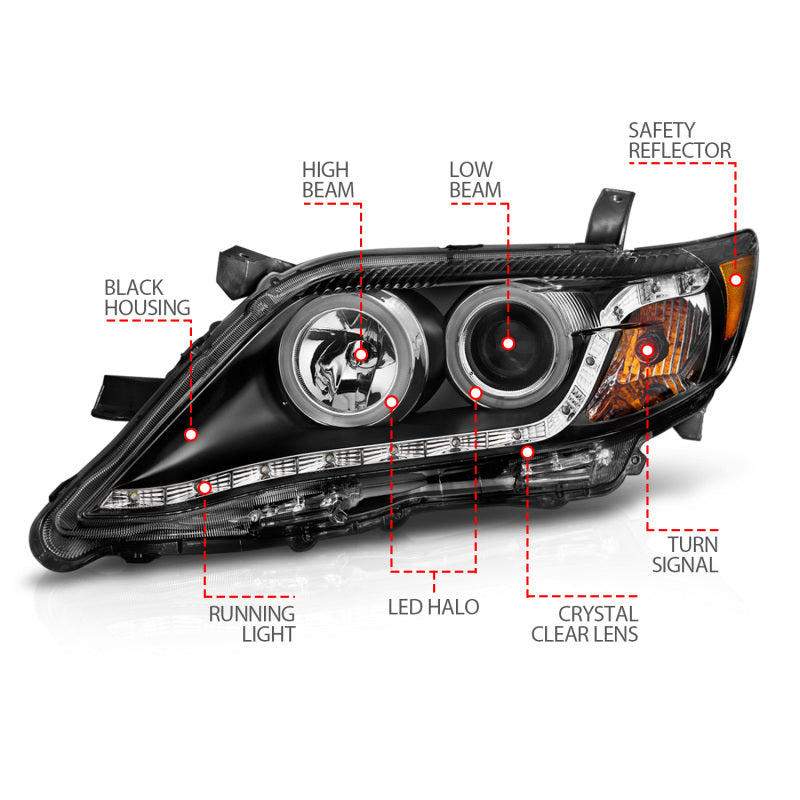 Anzo 2010-2011 Toyota Camry Projector Headlights w/ Halo Black (CCFL)