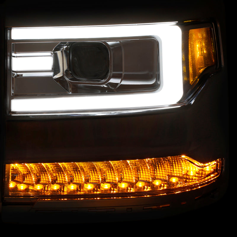 Anzo Chevy Silverado 1500 16+ Projector Plank Style Headlight Chrome Amber