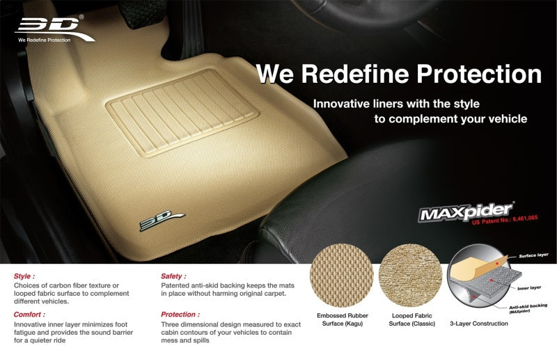 3D MAXpider 07-10 Hyundai Elantra (Sedan) Classic 2nd Row Floormat - Tan L1HY02922202