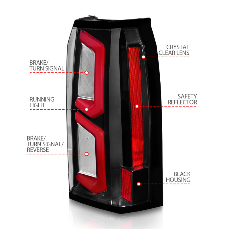 ANZO 2015-2020 Chevrolet Tahoe LED Tail Lights w/ Light Bar Black Housing Clear Lens 311374