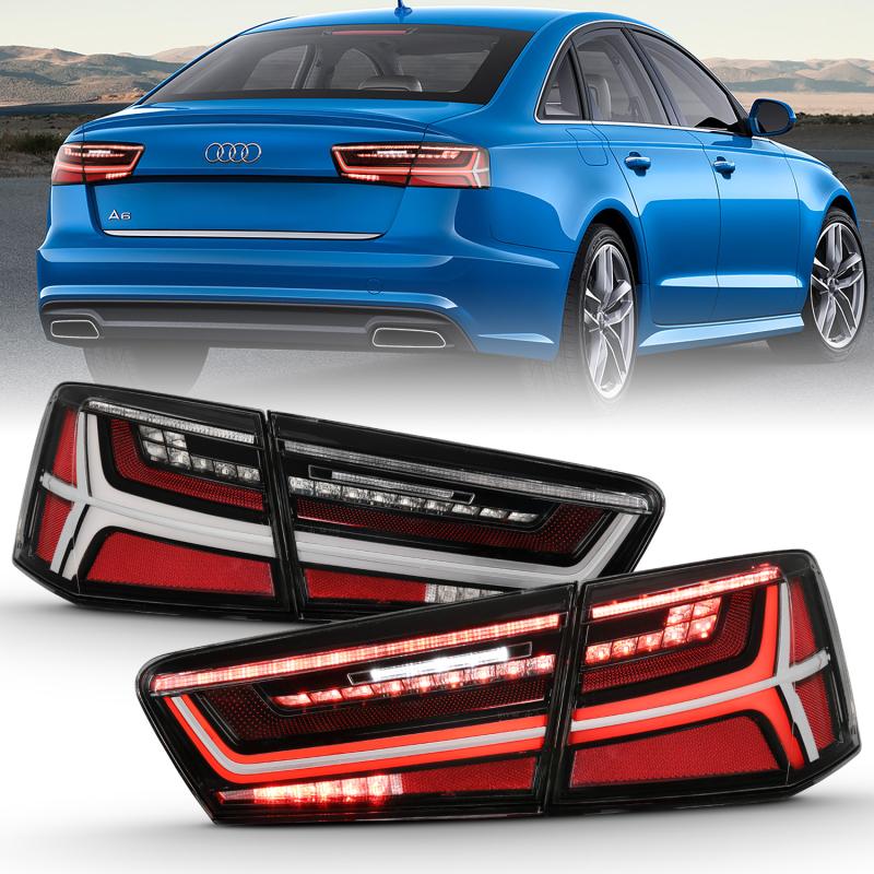 ANZO 2012-2018 Audi A6 LED Taillight Black Housing Clear Lens 4 pcs (Sequential Signal) 321352