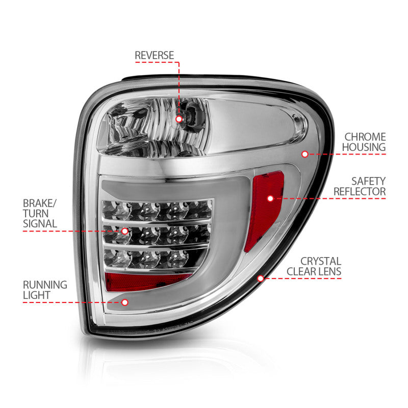 ANZO 2004-2007 Dodge Grand Caravan LED Tail Lights w/ Light Bar Chrome Housing Clear Lens 311367