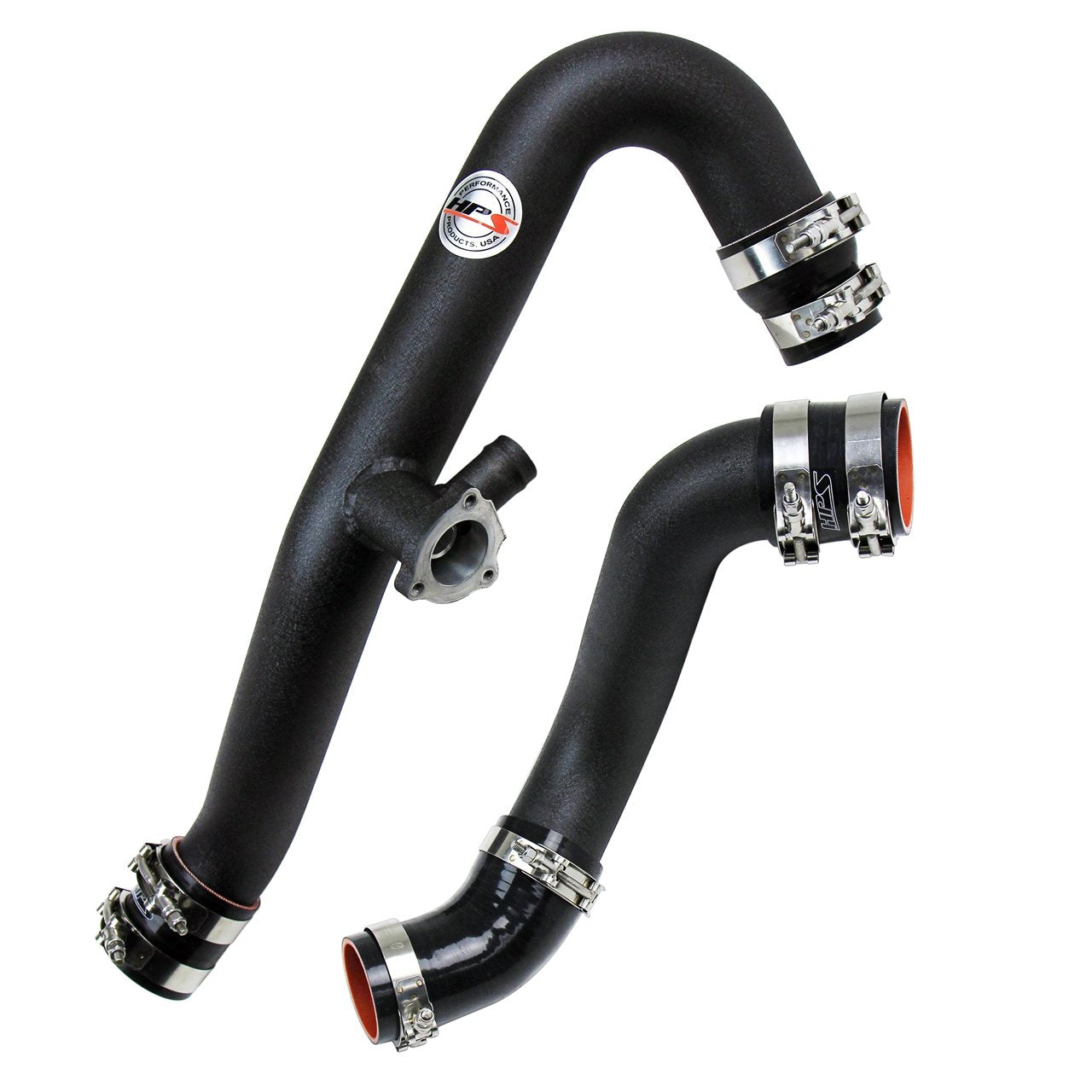 HPS Performance HPS Intercooler Hot Charge Pipe and Cold Side with Black Hoses 15-17 Ford Mustang Ecoboost 2.3L Turbo, Black