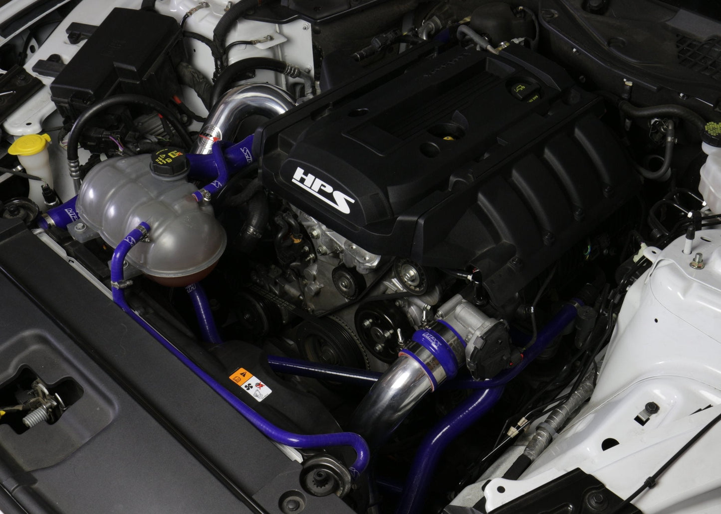 HPS Performance HPS Intercooler Hot Charge Pipe and Cold Side with Blue Hoses 15-17 Ford Mustang Ecoboost 2.3L Turbo, Polish