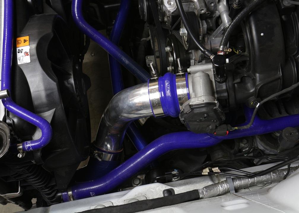 HPS Performance HPS Intercooler Hot Charge Pipe and Cold Side with Blue Hoses 15-17 Ford Mustang Ecoboost 2.3L Turbo, Black