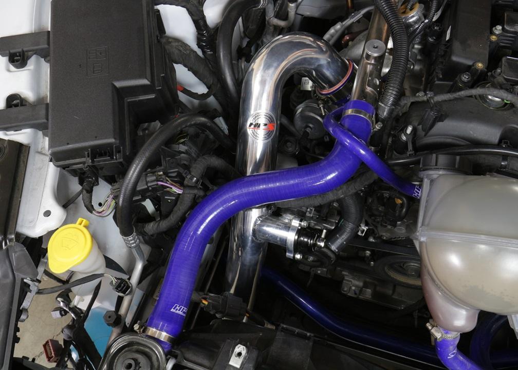 HPS Performance HPS Intercooler Hot Charge Pipe and Cold Side with Blue Hoses 15-17 Ford Mustang Ecoboost 2.3L Turbo, Polish