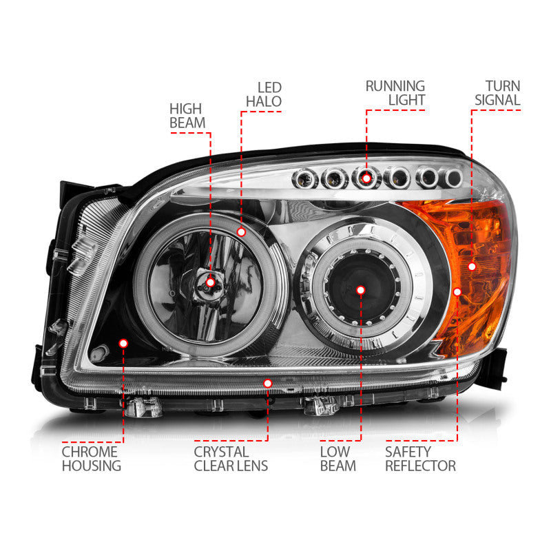 Anzo 2006-2008 Toyota Rav4 Projector Headlights w/ Halo Chrome (CCFL)