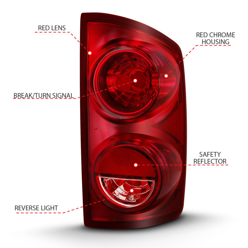 ANZO 2007-2009 Dodge Ram 1500 Tail Light Red Lens (OE) 311309
