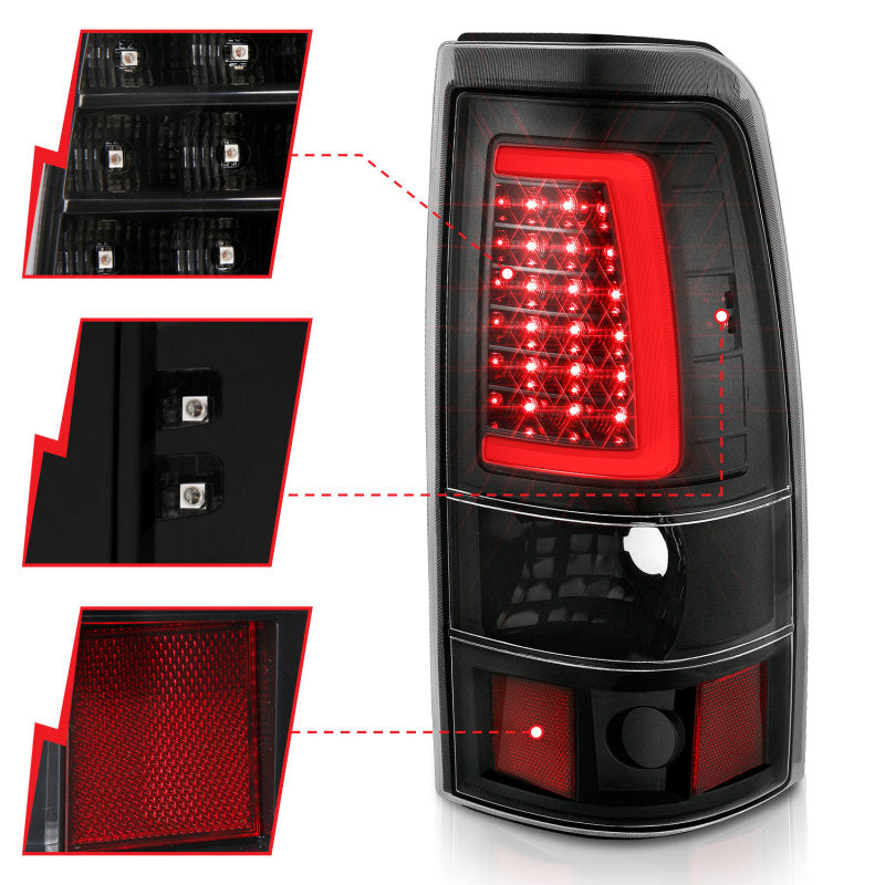 ANZO 1999-2002 Chevy Silverado 1500 LED Taillights Plank Style Black w/Clear Lens 311330