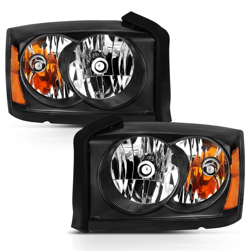 ANZO 2005-2006 Dodge Dakota Crystal Headlight All Black Amber 111454