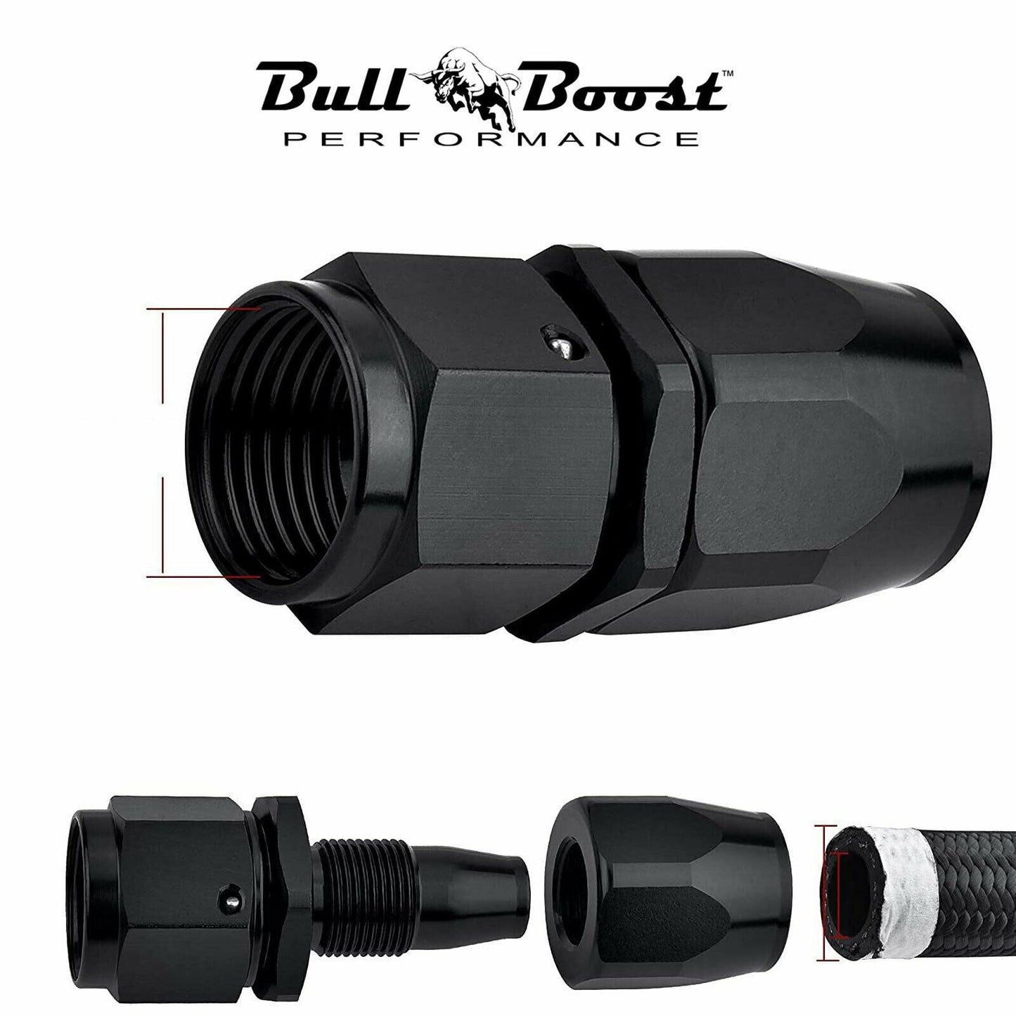 10 AN Straight Billet Swivel Seal Braided Steel Hose End Fitting Oil/Fuel/Water