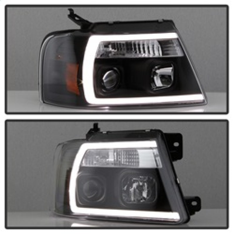 Spyder 04-08 Ford F-150 Projector Headlights - Light Bar DRL - Black PRO-YD-FF15004V2-LB-BK 5084484
