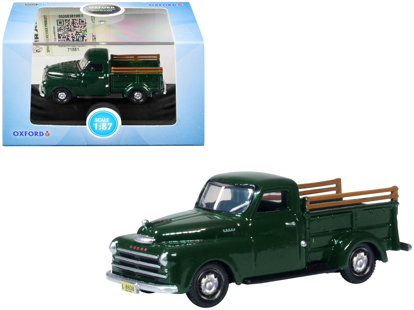 1948 Dodge B-1B Pickup Truck Dark Green 1/87 (HO) Scale Diecast Model Car by Oxford Diecast  free shipping USA