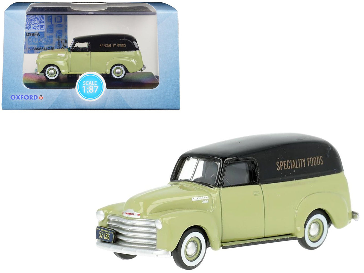 1950 Chevrolet Panel Van "Speciality Foods" Light Green and Black 1/87 (HO) Scale Diecast Model Car by Oxford Diecast  free shipping USA