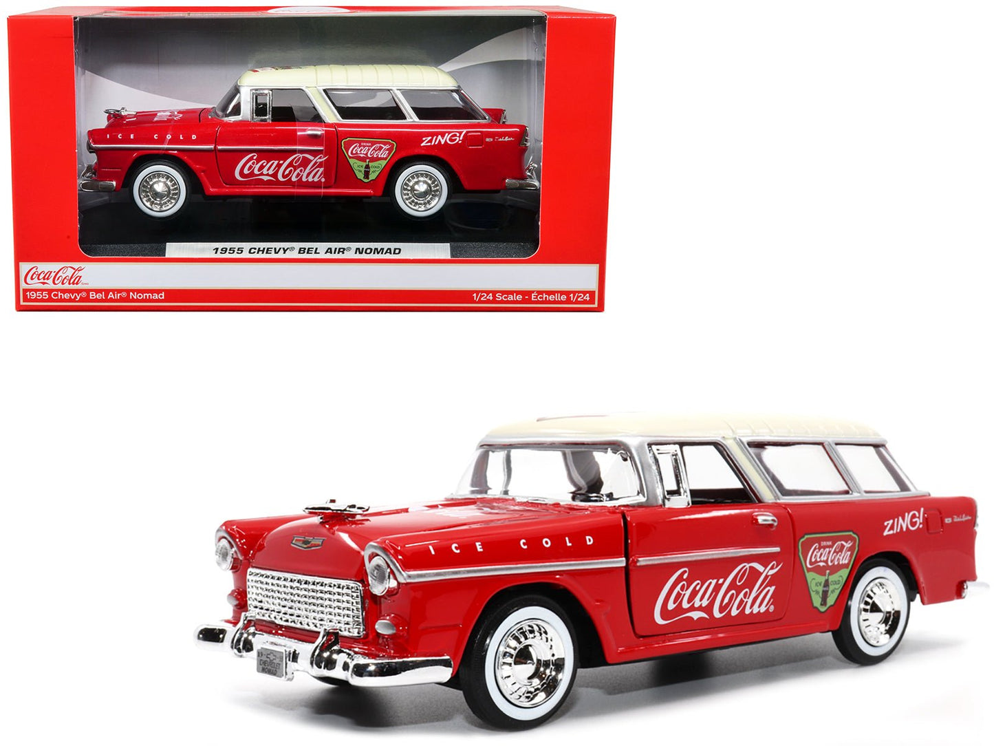 1955 Chevrolet Bel Air Nomad Red with White Top "Coca-Cola" 1/24 Diecast Model Car by Motor City Classics  free shipping USA