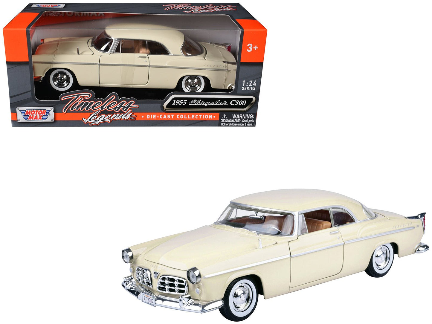 1955 Chrysler C300 Cream "Timeless Legends" Series 1/24 Diecast Model Car by Motormax  free shipping USA