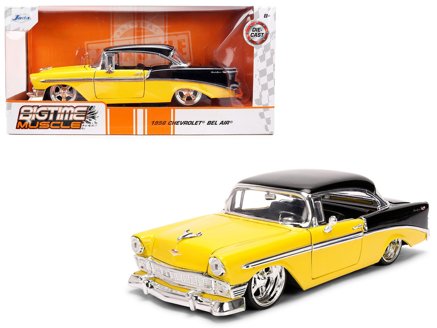 1956 Chevrolet Bel Air Yellow and Black "Bigtime Muscle" Series 1/24 Diecast Model Car by Jada  free shipping USA