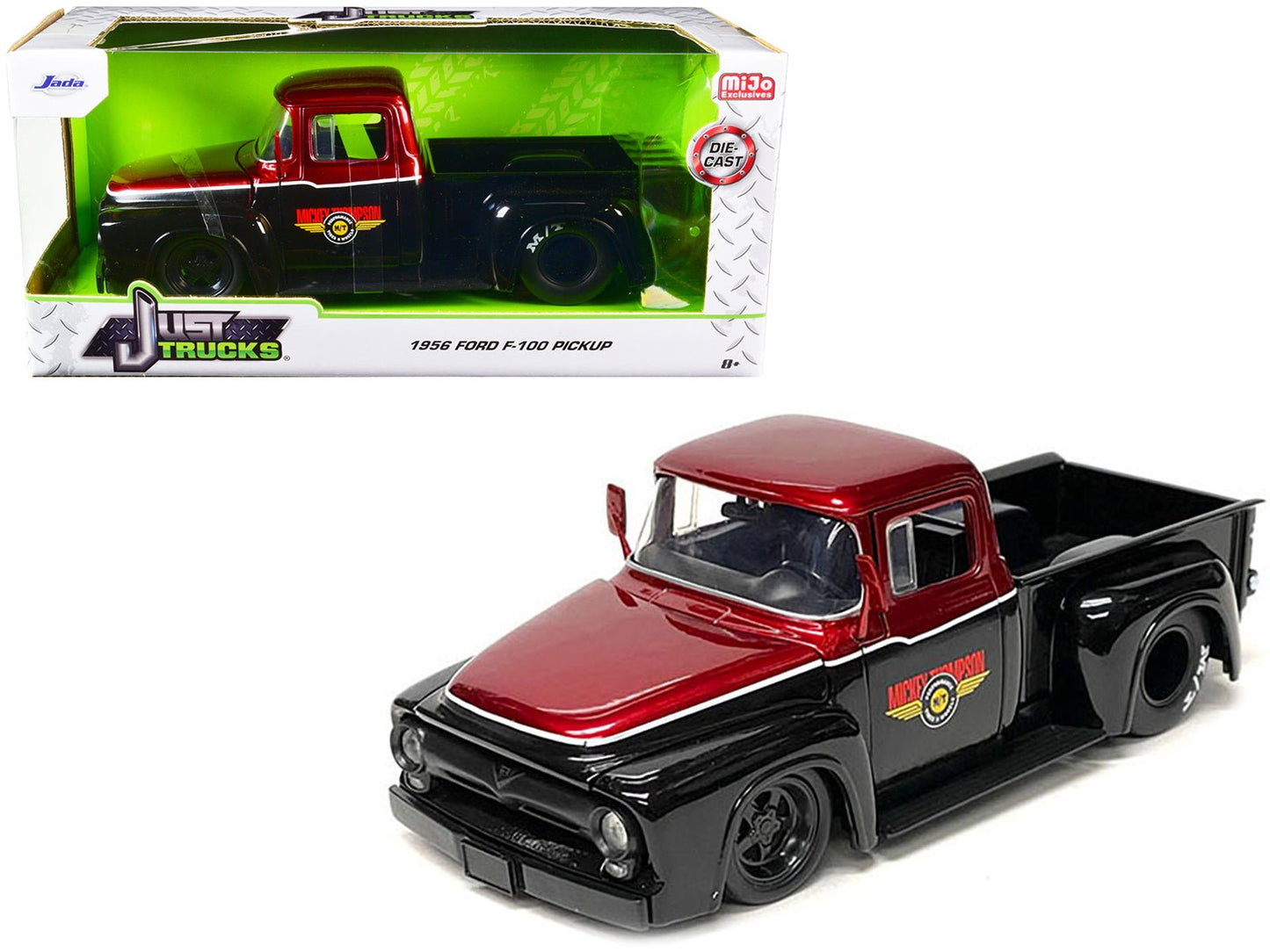 1956 Ford F-100 Pickup Truck "Mickey Thompson Performance Tires & Wheels" Black and Red Metallic "Just Trucks" Series 1/24 Diecast Model Car by Jada  free shipping USA