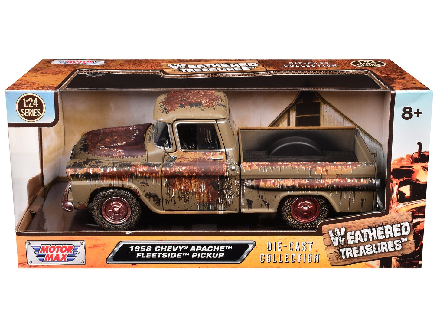 1958 Chevrolet Apache Fleetside Pickup Brown (Rusted) "Weathered Treasures" Series 1/24 Diecast Model Car by Motormax  free shipping USA