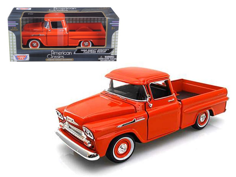 1958 Chevrolet Apache Fleetside Pickup Truck Orange 1/24 Diecast Model Car by Motormax  free shipping USA