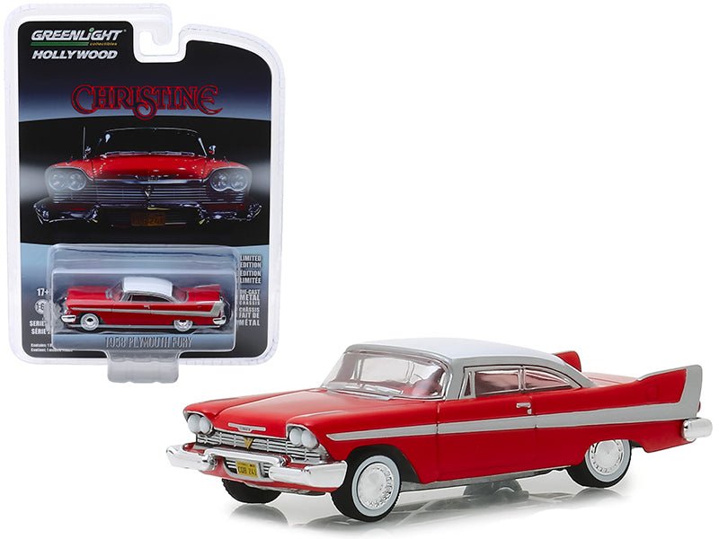 1958 Plymouth Fury Red with White Top "Christine" (1983) Movie "Hollywood Series" Release 23 1/64 Diecast Model Car by Greenlight  free shipping USA