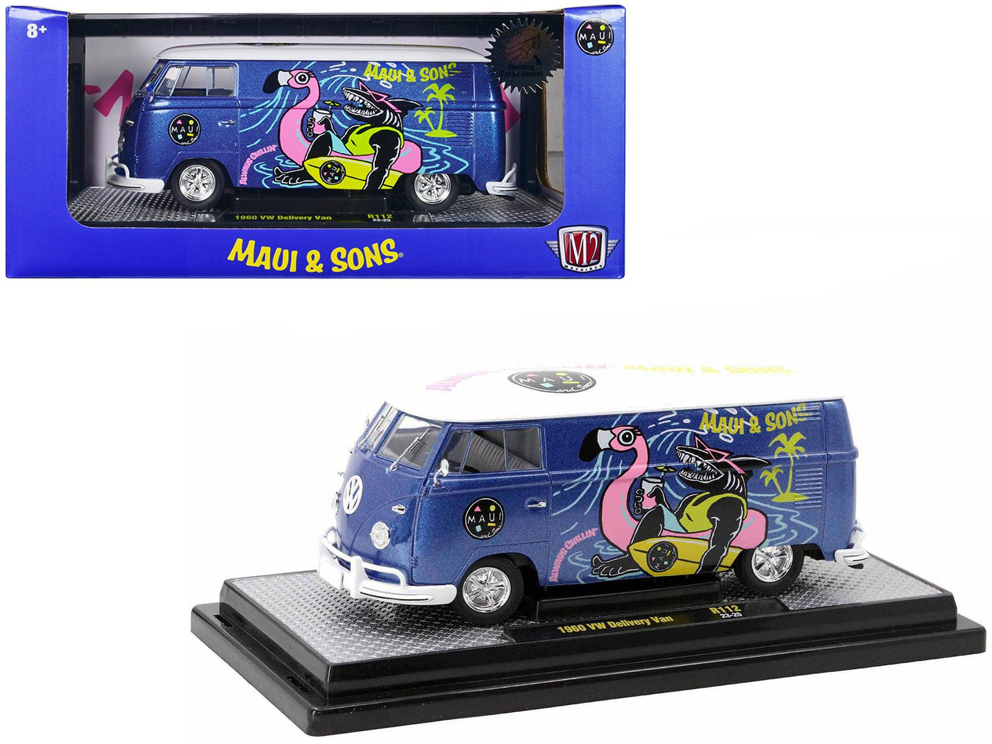 1960 Volkswagen Delivery Van Blue Metallic with White Top "Maui and Sons" Limited Edition to 6550 pieces Worldwide 1/24 Diecast Model Car by M2 Machines  free shipping USA