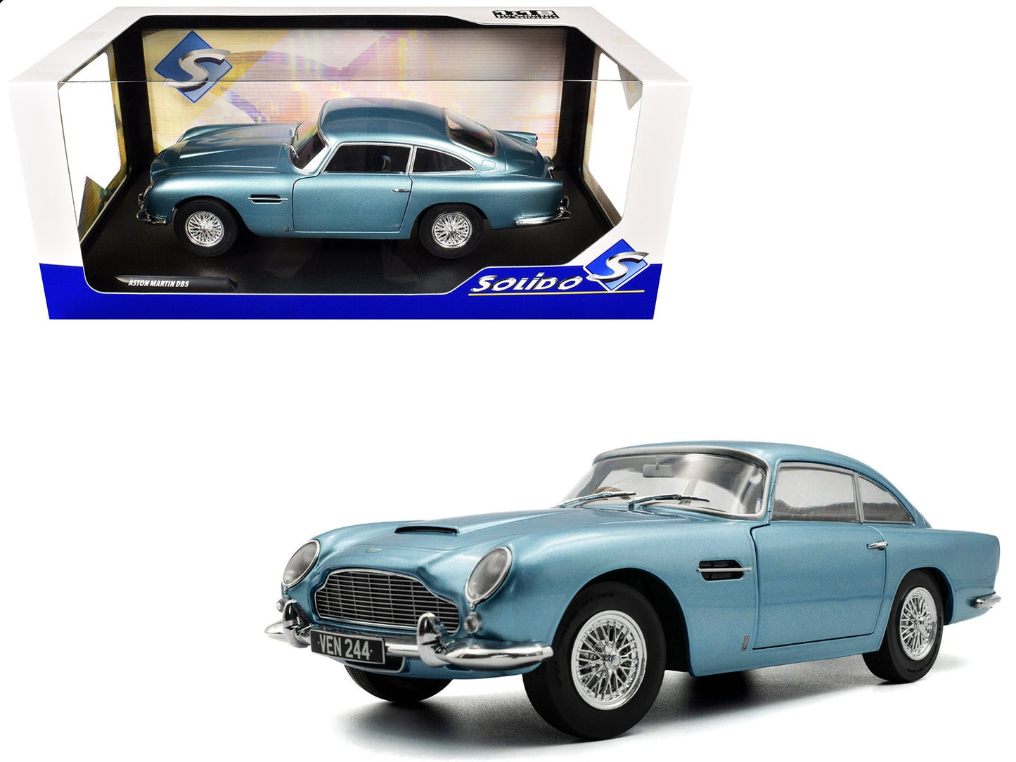 1964 Aston Martin DB5 RHD (Right Hand Drive) Light Blue Metallic 1/18 Diecast Model Car by Solido  free shipping USA