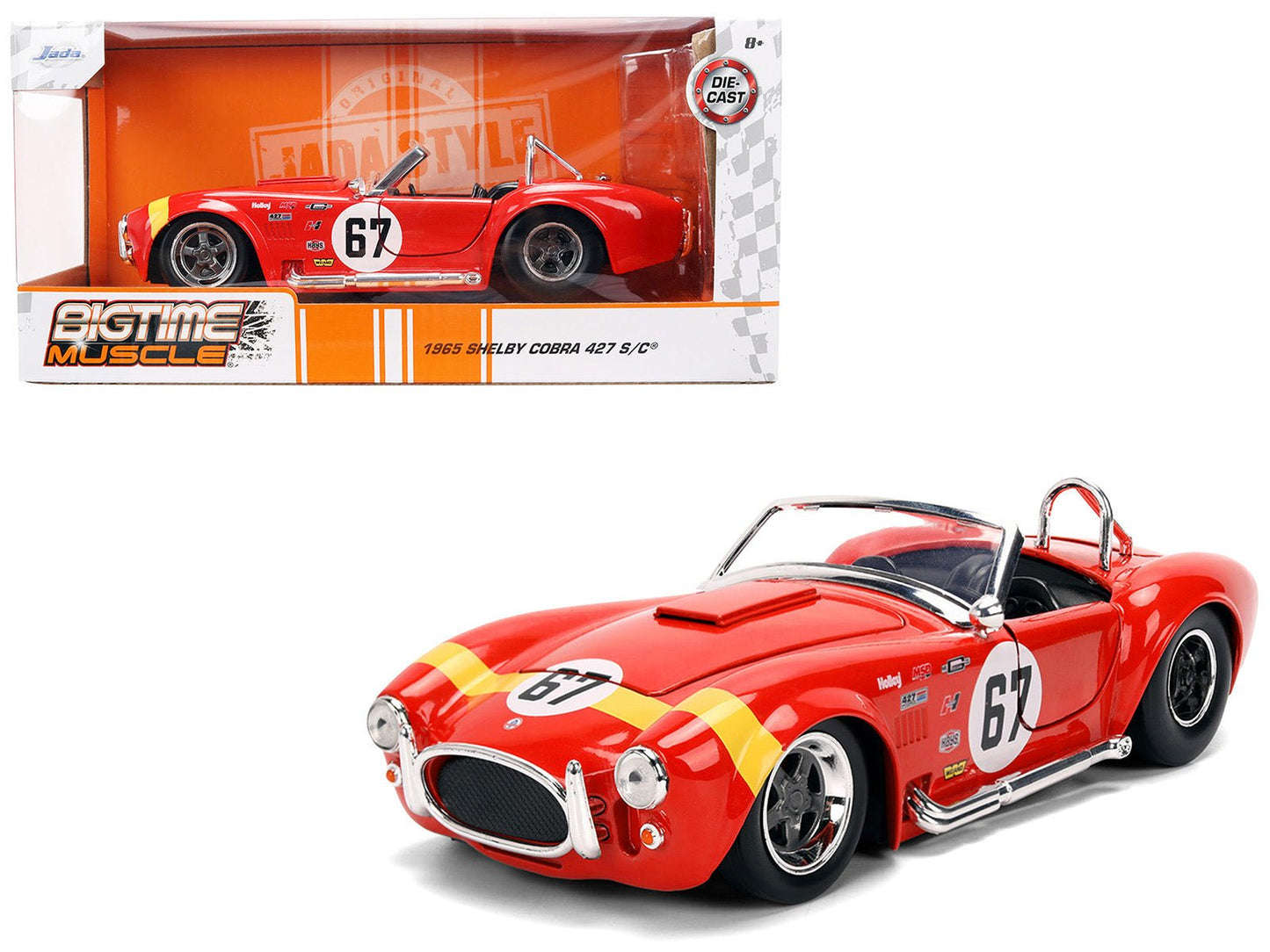 1965 Shelby Cobra 427 S/C #67 Red with Yellow Stripe "Bigtime Muscle" Series 1/24 Diecast Model Car by Jada  free shipping USA