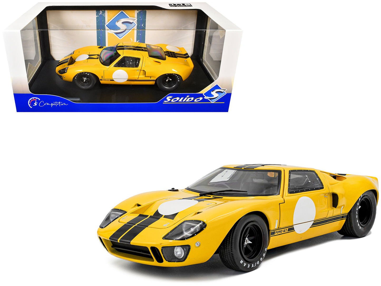 1968 Ford GT40 MK1 Yellow with Black Stripes "Competition" Series 1/18 Diecast Model Car by Solido  free shipping USA