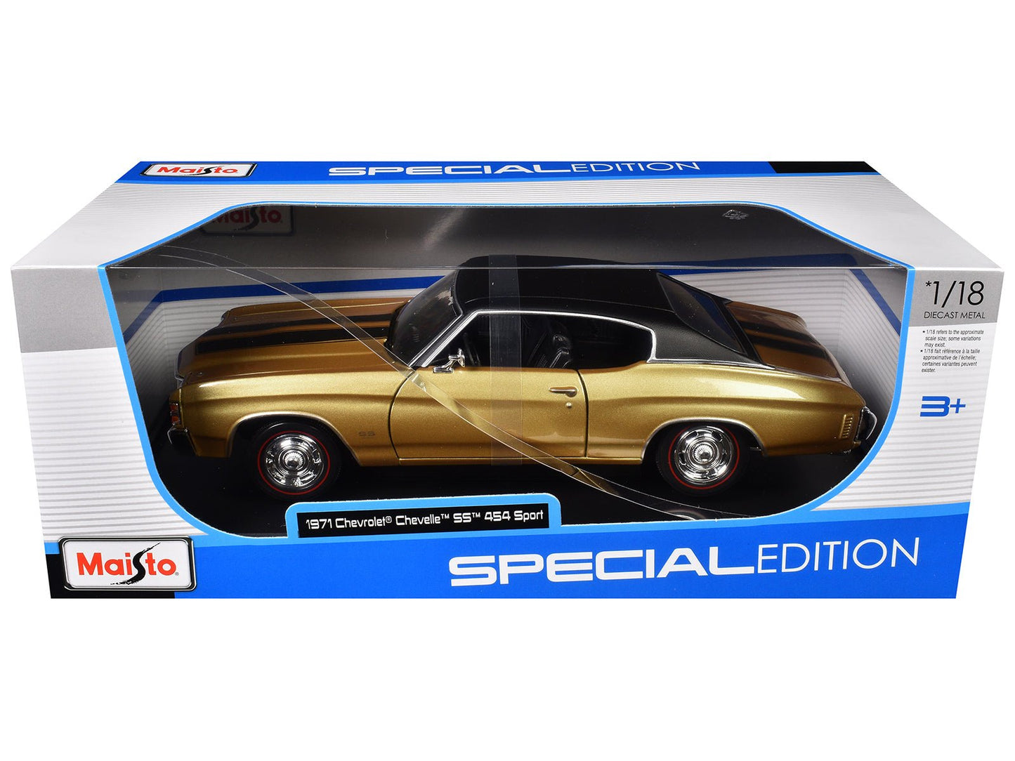 1971 Chevrolet Chevelle SS 454 Sport Gold Metallic with Black Top and Black Stripes "Special Edition" 1/18 Diecast Model Car by Maisto  free shipping USA