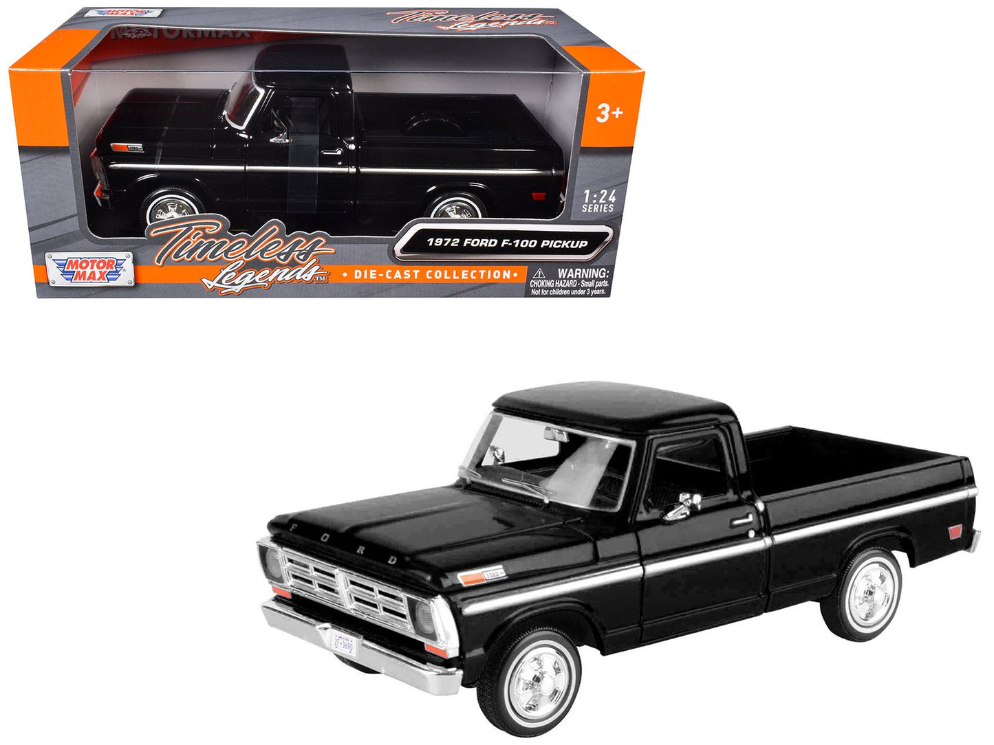 1972 Ford F-100 Pickup Truck Black "Timeless Legends" Series 1/24 Diecast Model Car by Motormax  free shipping USA