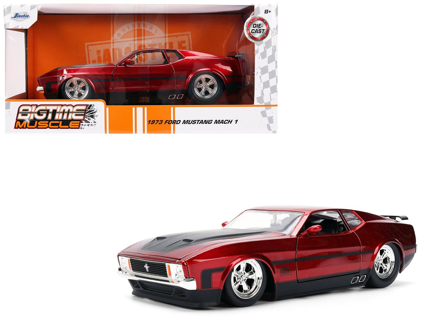 1973 Ford Mustang Mach 1 Red Metallic with Matt Black Hood and Black Stripes "Bigtime Muscle" Series 1/24 Diecast Model Car by Jada  free shipping USA
