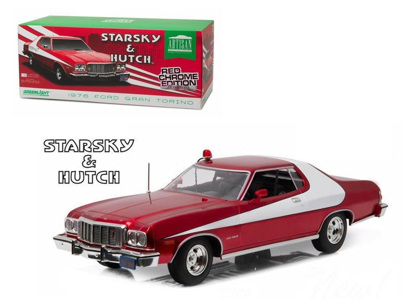1976 Ford Gran Torino "Starsky and Hutch" Red Chrome Edition (TV Series 1975-79) 1/18 Diecast Model Car by Greenlight  free shipping USA