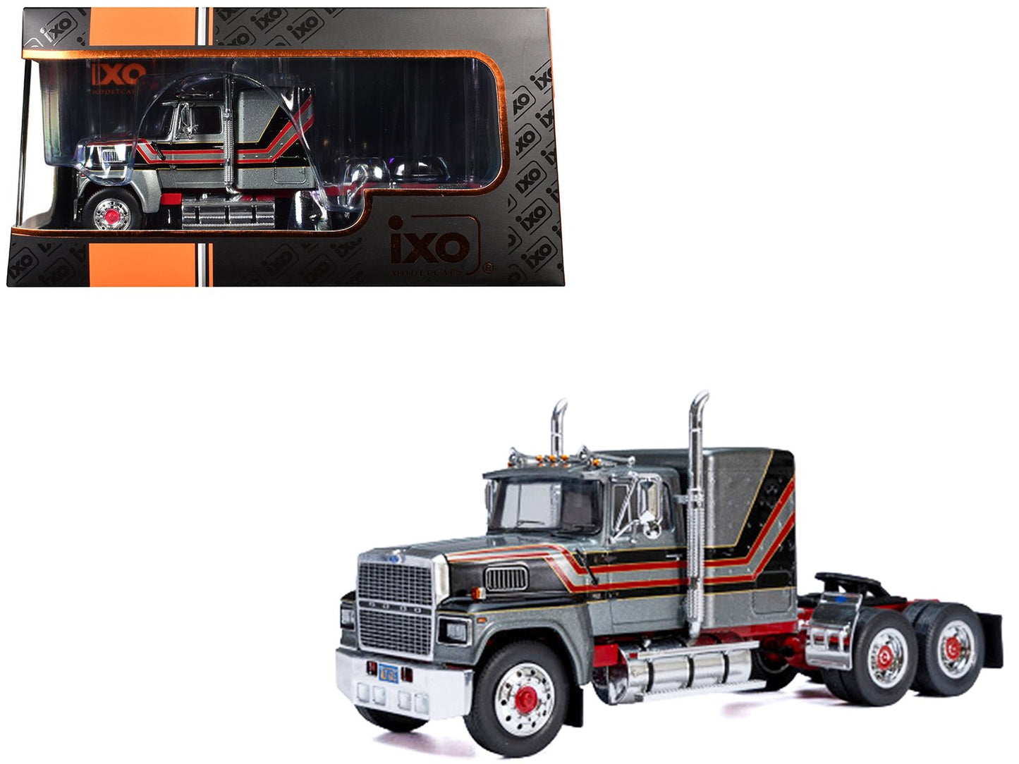 1978 Ford LTL 9000 Truck Tractor Gray Metallic with Red and Black Stripes 1/43 Diecast Model by IXO Models  free shipping USA