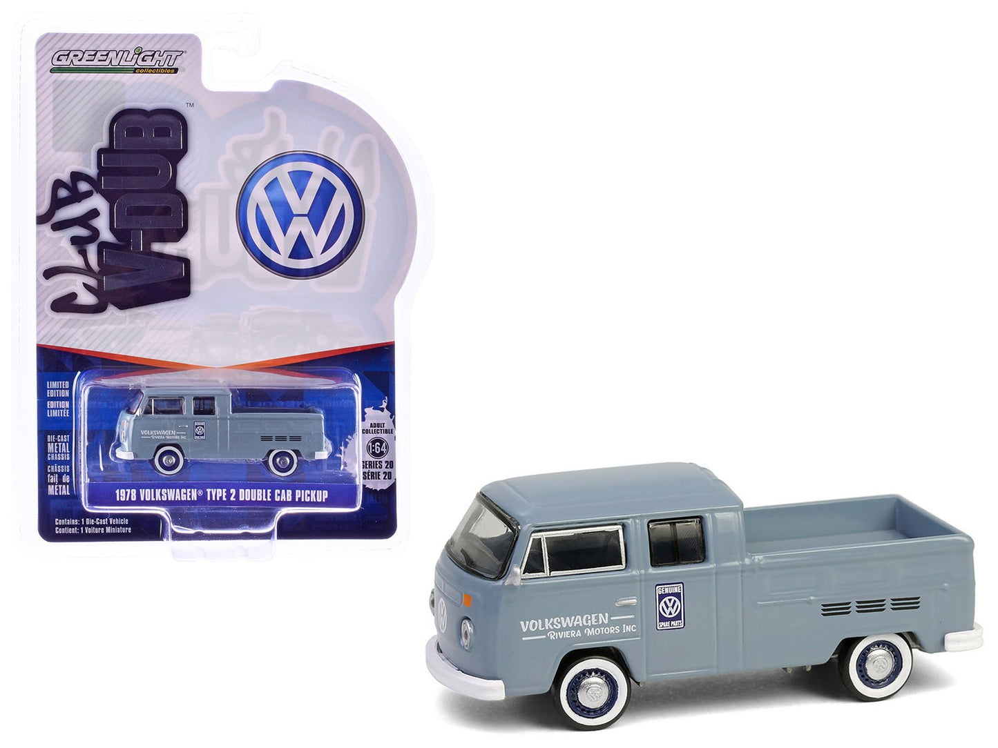 1978 Volkswagen Type 2 Double Cab Pickup Truck "Volkswagen Service" Gray "Club Vee-Dub" Series 20 1/64 Diecast Model Car by Greenlight  free shipping USA