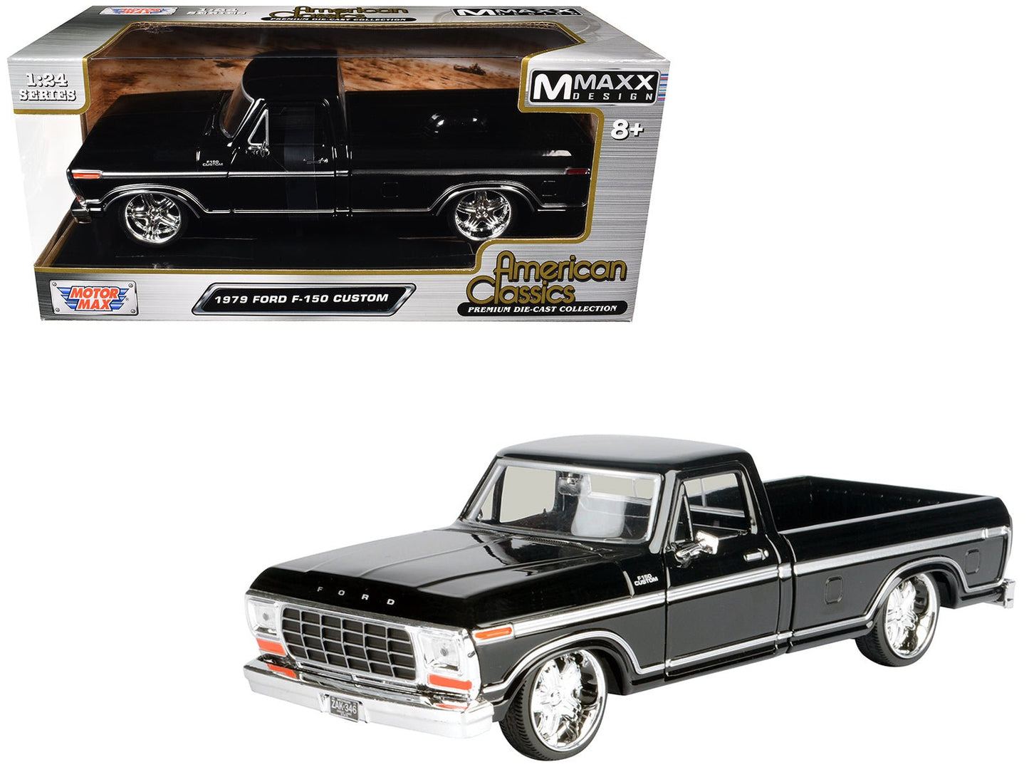 1979 Ford F-150 Custom Pickup Truck Black "Maxx Design" Series 1/24 Diecast Model Car by Motormax  free shipping USA