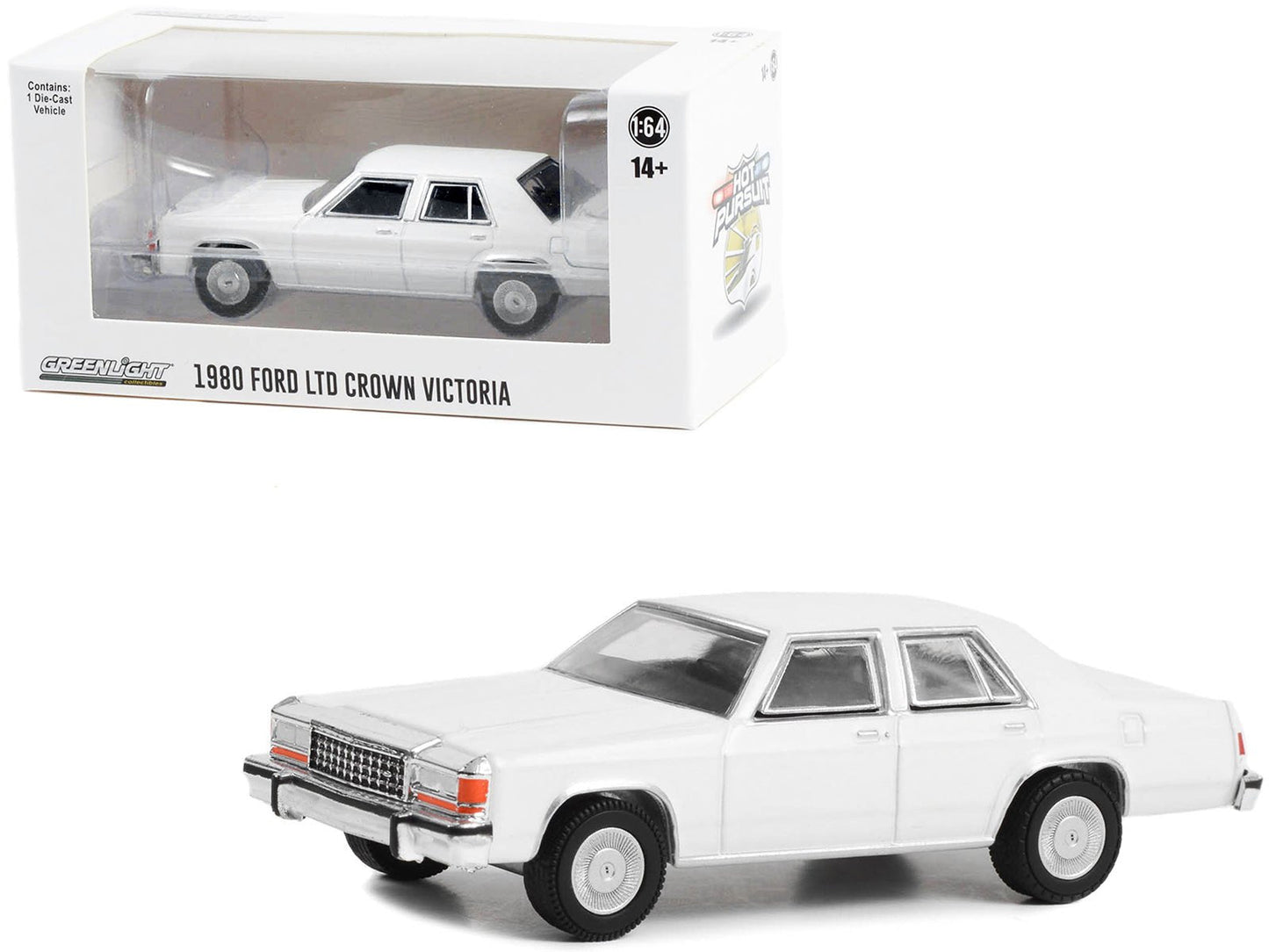 1980-1991 Ford LTD Crown Victoria Police White "Hot Pursuit" "Hobby Exclusive" Series 1/64 Diecast Model Car by Greenlight  free shipping USA