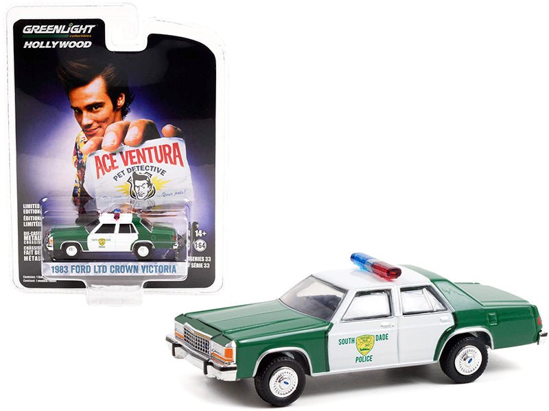 1983 Ford LTD Crown Victoria Green and White "Miami-Dade Police Department" "Ace Ventura: Pet Detective" (1994) Movie "Hollywood Series" Release 33 1/64 Diecast Model Car by Greenlight  free shipping USA